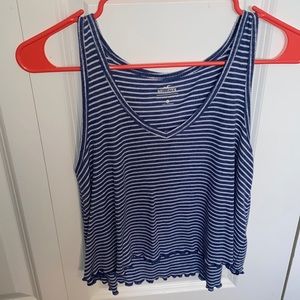 Blue Striped Flowy Crop Top